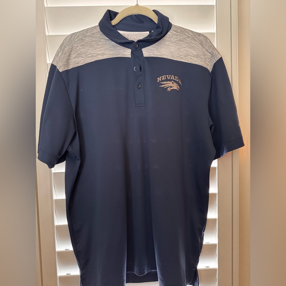 Columbia Men's University of Nevada RenoN Navy and Gray Polo Shirt